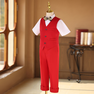 儿童礼服红色红歌演讲朗诵表演男童主持人礼服学生团体合唱演出服