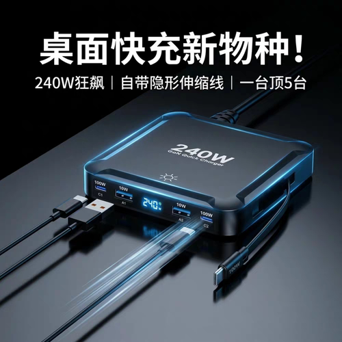 240W/USB磁吸伸缩线充电器通用