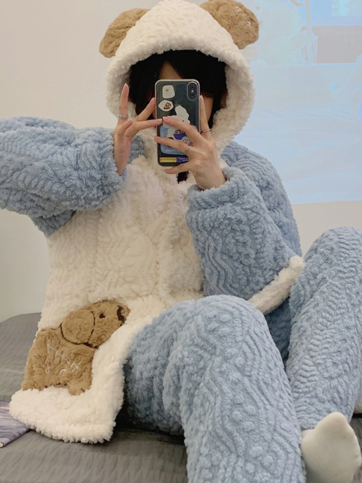 가을 겨울 삼겹 누비옷 산후복 플러스 벨벳과 두꺼운 가정복 임부복 수유잠옷 산후복