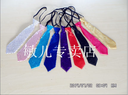 亮片表演领带演出活动儿童成人通用纯色珠片舞台方便拉链领带