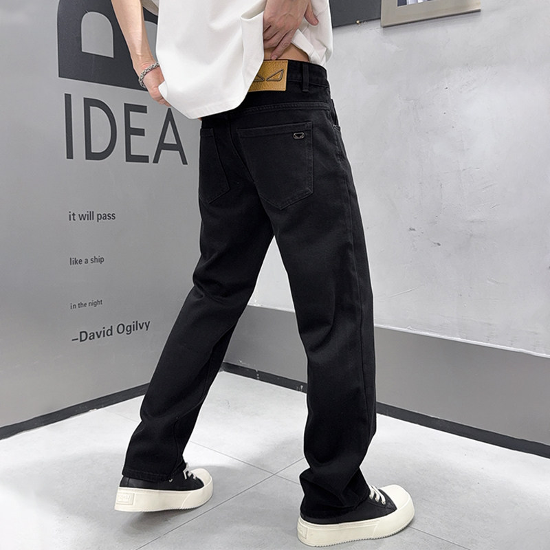 香港高端欧货2026新款黑白色牛仔裤男直筒宽松弹力潮牌美式长裤子