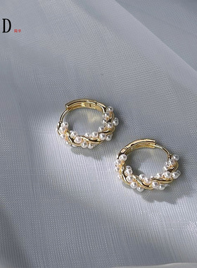 珍珠耳圈镀14K耳饰小众个性设计高级感2025年新款潮耳环耳扣