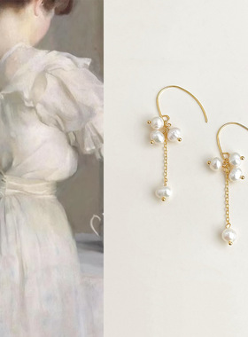 国风手作新中式淡水珍珠耳环法式复古宫廷风气质高级感流苏耳饰女