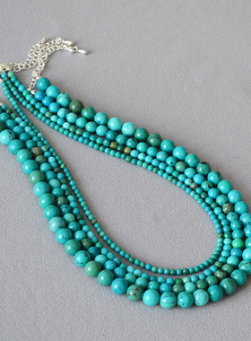 欧美小众简约复古文艺基础款绿松石串珠个性短款项链锁骨链可叠戴