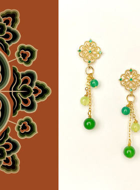 原创手作新中式镂空玛瑙耳环复古国风耳钉优雅古风文艺设计感耳饰