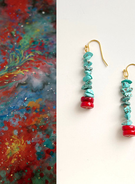 国风原创手作绿松石民族风耳环复古文艺新中式耳钩古风高级感耳饰