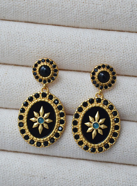法式小众设计复古优雅黑色花朵星星时尚高级感轻奢气质耳环耳饰女