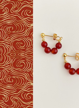 复古中国风新中式复古红玛瑙串珠耳环原创手作小众古风汉服耳饰女