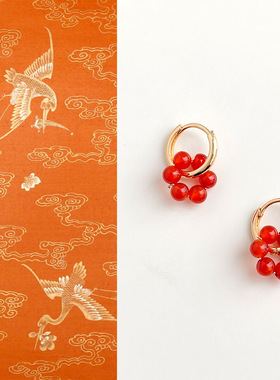 国风原创手作天然红玛瑙耳扣气质文艺民族风耳复古新中式国潮耳饰