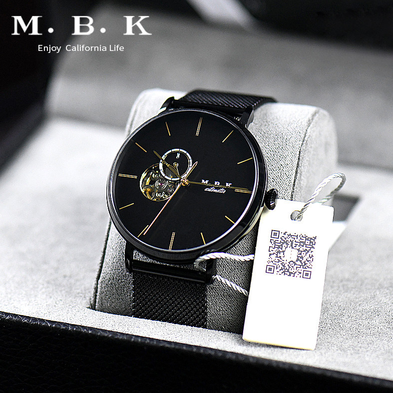 欧美进口mbk手表男士全自动机械表商务腕表防水超薄表简约镂空