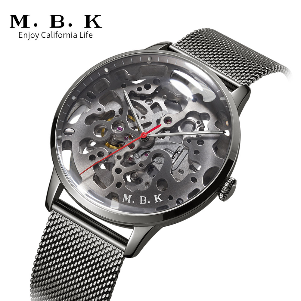 欧美进口mbk手表男士夜光全自动机械表防水超薄男表双面镂空3D面