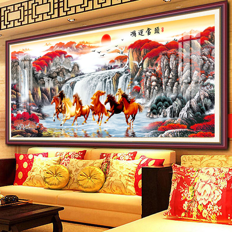 钻石画2023新款满钻鸿运当头十字绣客厅马到成功砖石绣山水画风景