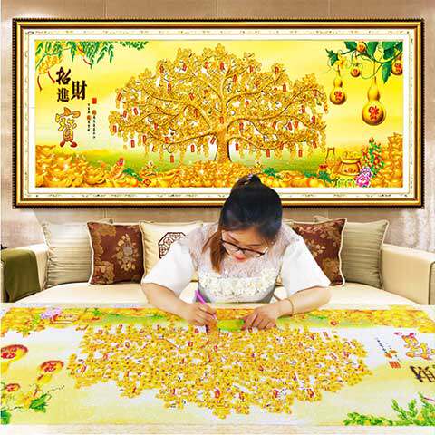 2023新款钻石画满钻招财进宝贴钻十字绣客厅发财树砖石秀生意兴隆