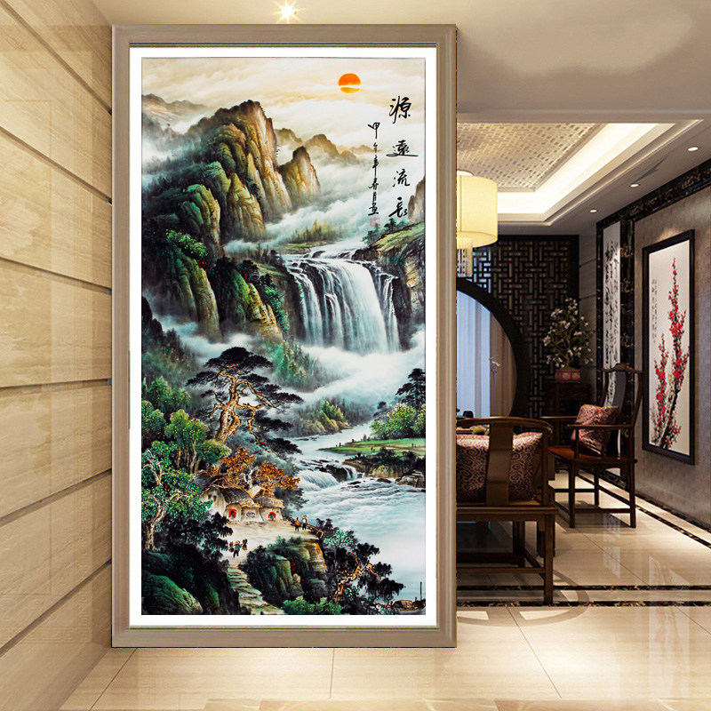 2024新款5D钻石画满钻源远流长山水画十字绣客厅风景竖版玄关大幅