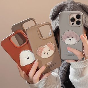 适用iphone17手机壳15可爱立体小狗头像个性 小众创意大孔不包摄像头硅胶软壳子14苹果16保护套12高级感外壳13