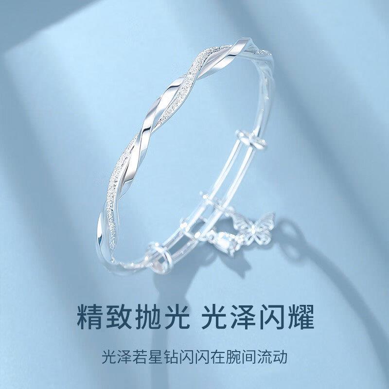 正品新款莫比乌斯环银手镯女纯银9999足银实心镯子送女友生日礼物