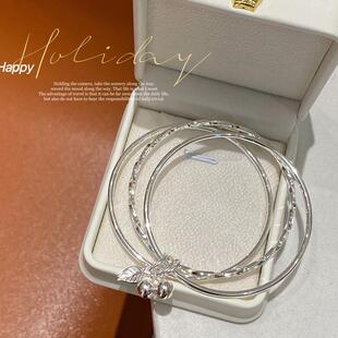 香纯银传承手镯女纯银细9999手镯简约三环铃铛叶子三生三世