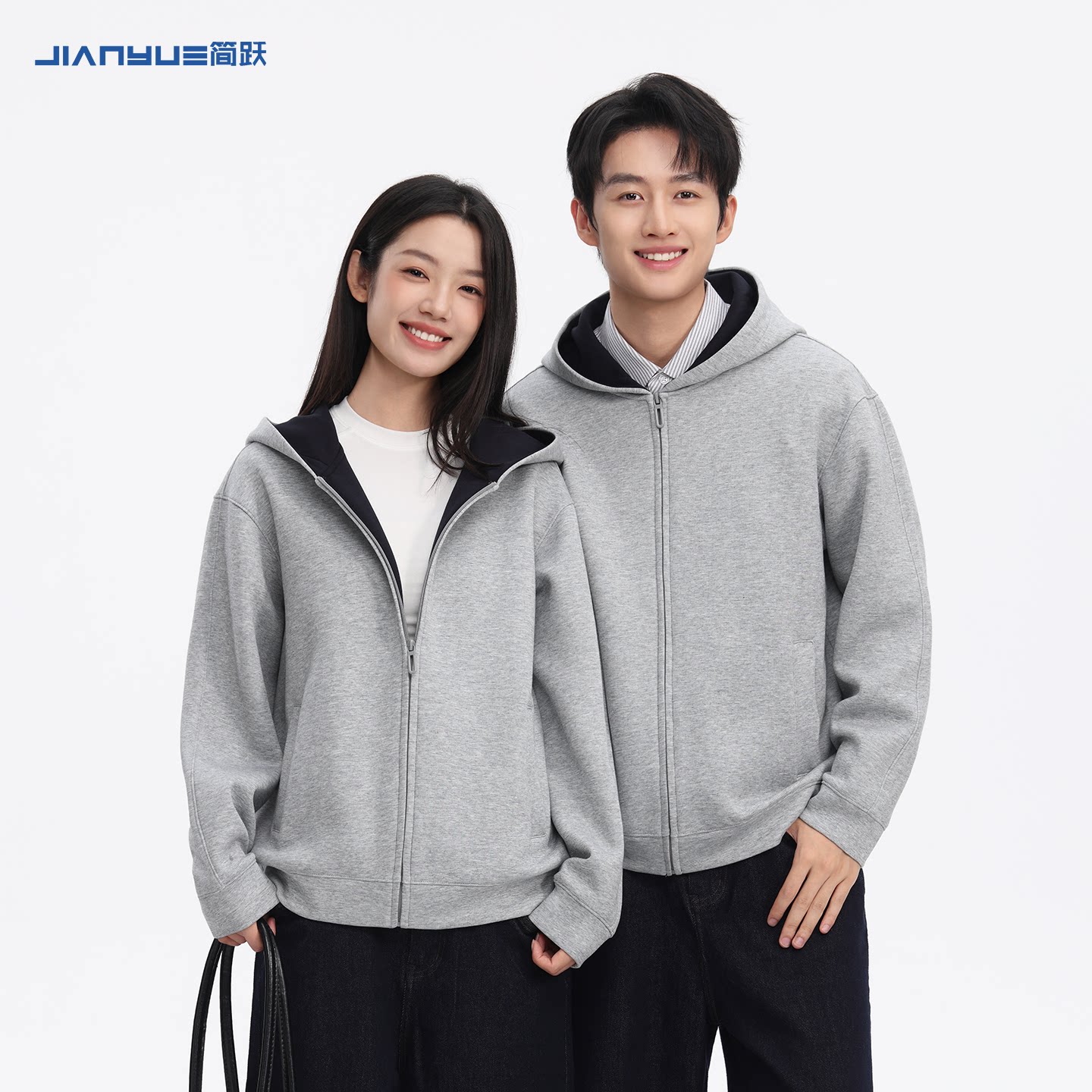潮牌拉链连帽工作服卫衣印logo图
