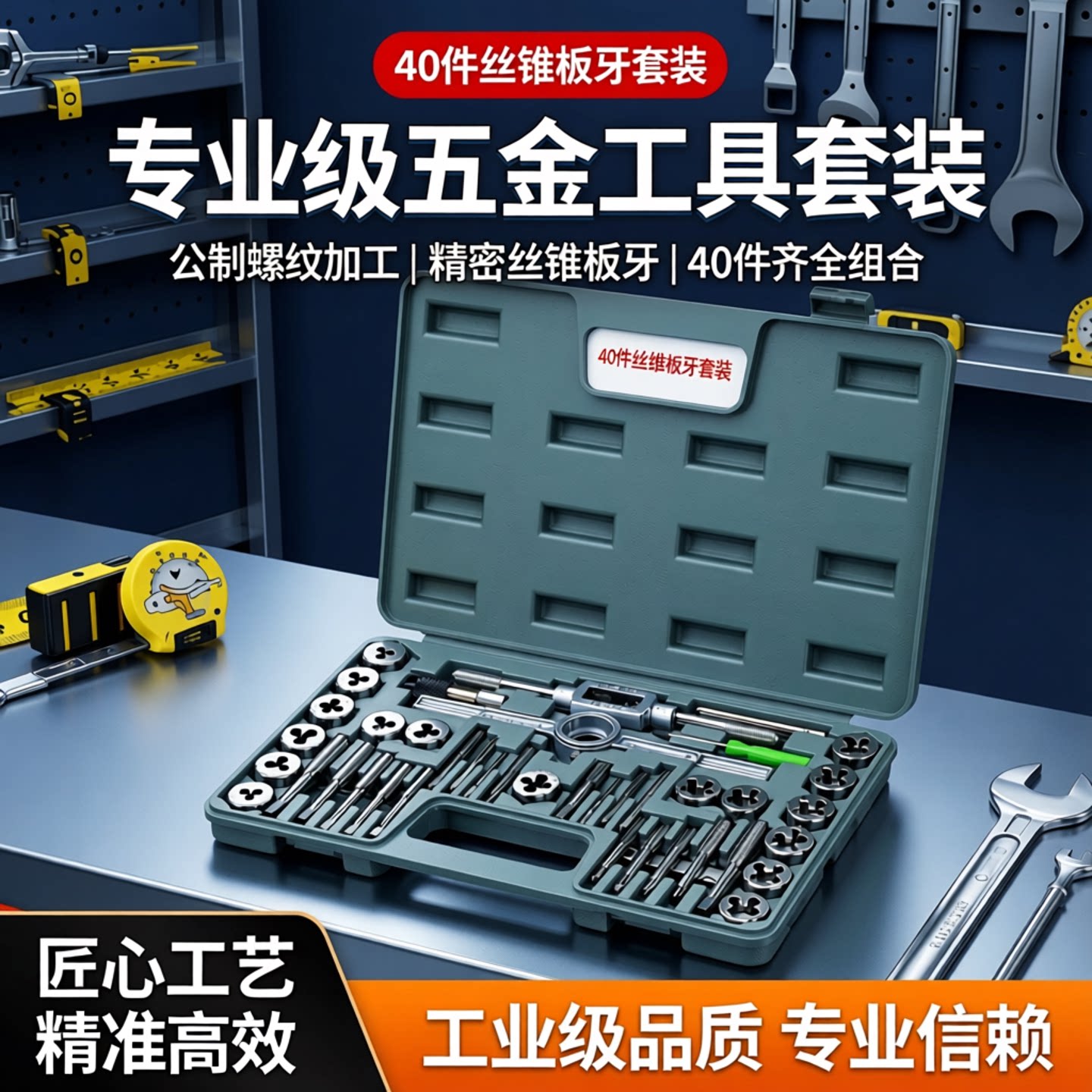 40件丝锥板牙套装五金工具手用丝功扳手板牙绞手公制丝公组合套装