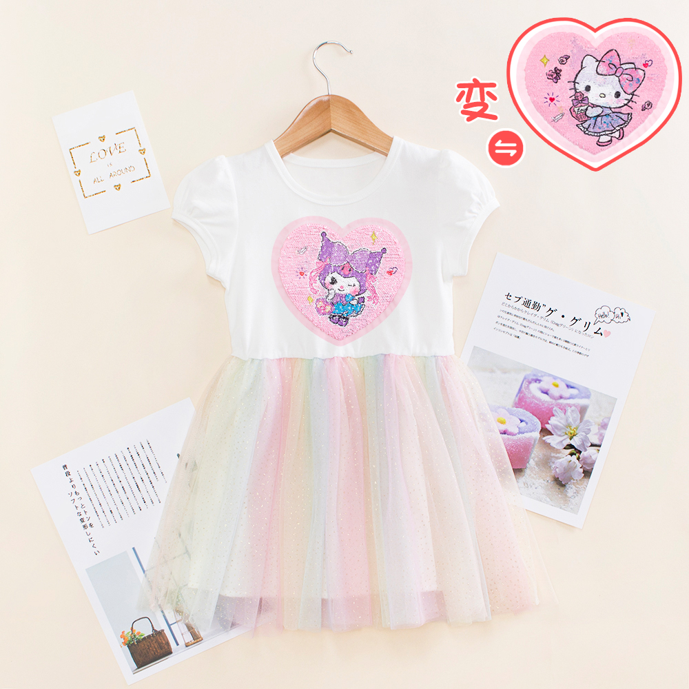 女童会变图案的衣服公主裙小猫