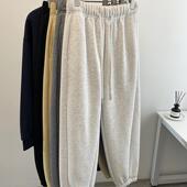 柠波家 女高腰显瘦宽松休闲运动保暖长裤 冬季 加厚羊羔绒束脚卫裤