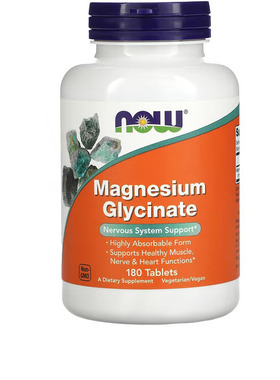 美国正品NOW诺奥甘氨酸镁magnesium glycinate180片矿物质补充