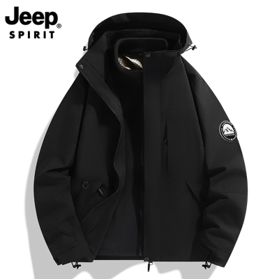 JEEP SPIRIT吉普秋冬季石墨烯三合一内胆冲锋衣男女同款黑色外套