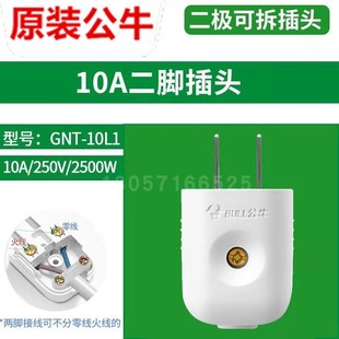 公牛10A插頭電線二頭兩腳接線兩孔兩角項電源2腳二腳二極GNT 10L1
