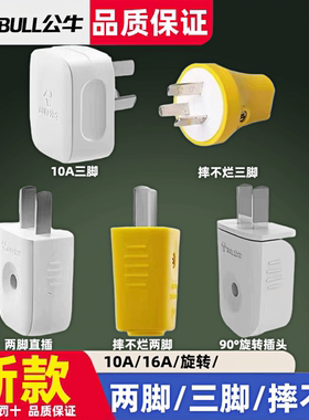 公牛插头三角二脚三脚10A/16A空调家用电源插座三孔排插耐摔插头