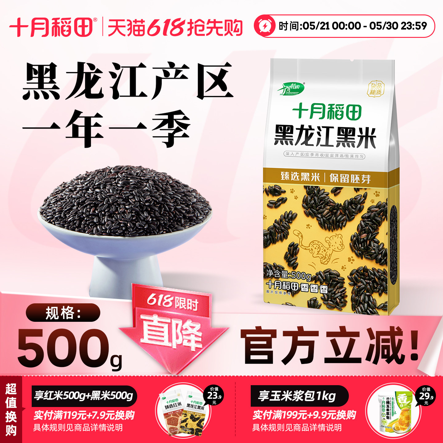 十月稻田黑米500g五谷杂粮搭配大米熬粥煮饭东北粗粮尝鲜官方旗舰