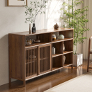 献唐新中式 实木餐边柜茶边柜黑胡桃木色储物展示玄关柜矮柜茶水柜