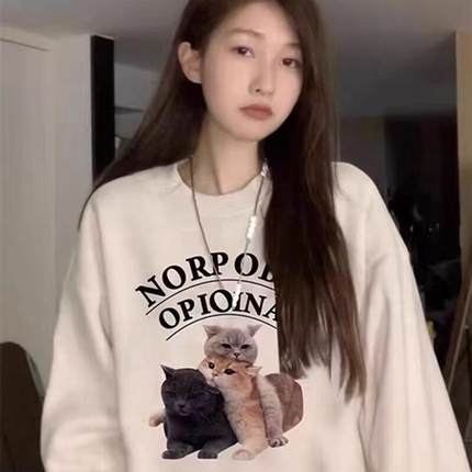 女童薄款加绒卫衣2025秋冬季新款宽松百搭洋气慵懒风中大童上衣