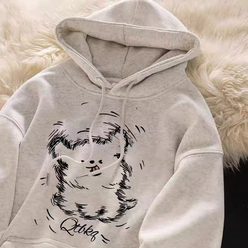 女童秋冬季加绒连帽卫衣女