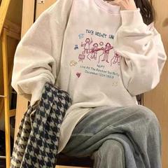 圆领秋冬季卫衣女童薄款加绒无帽长袖中大童学生字母宽松百搭上衣