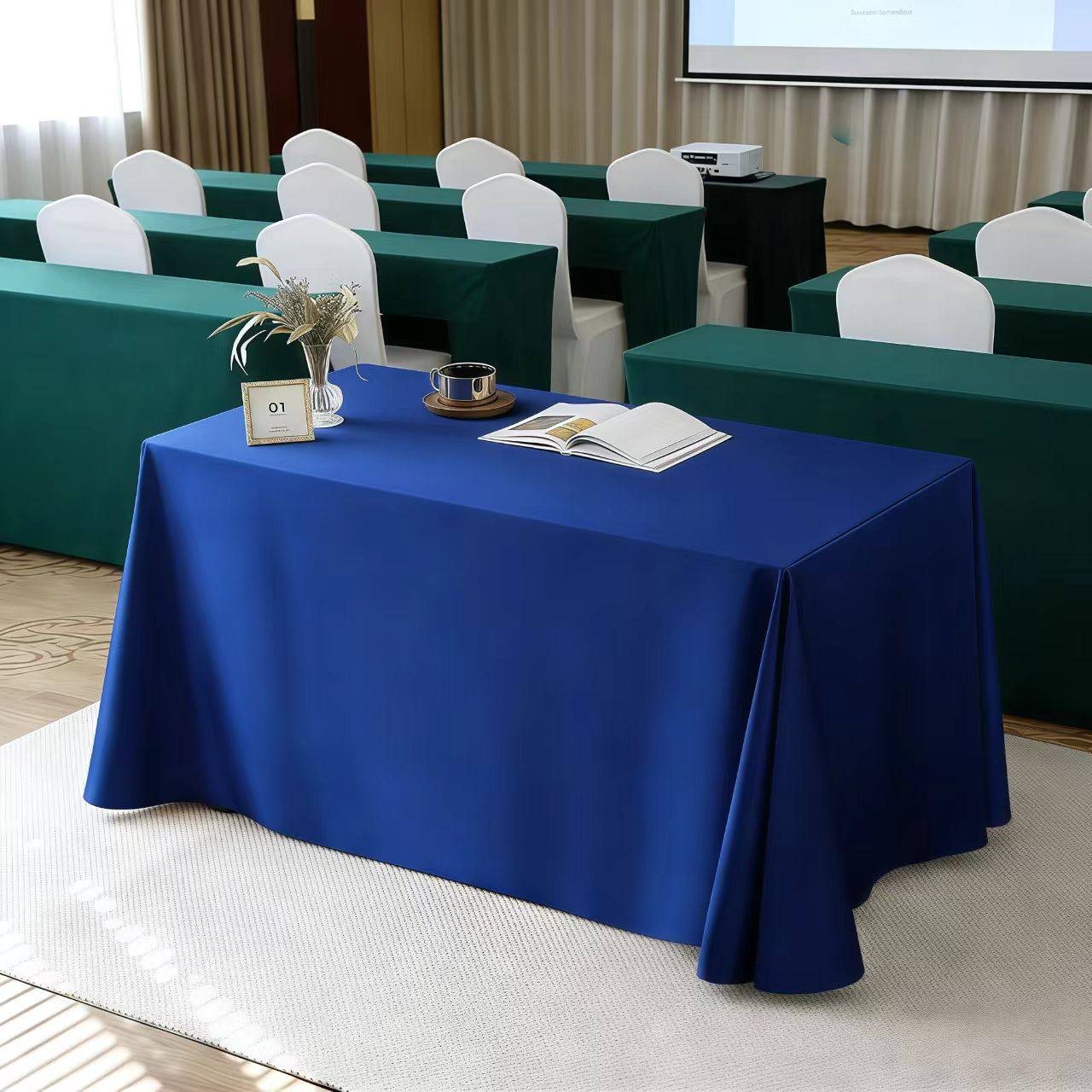 高端会议桌布桌套罩酒店活动展会办公室商务长条桌桌裙长方形台布