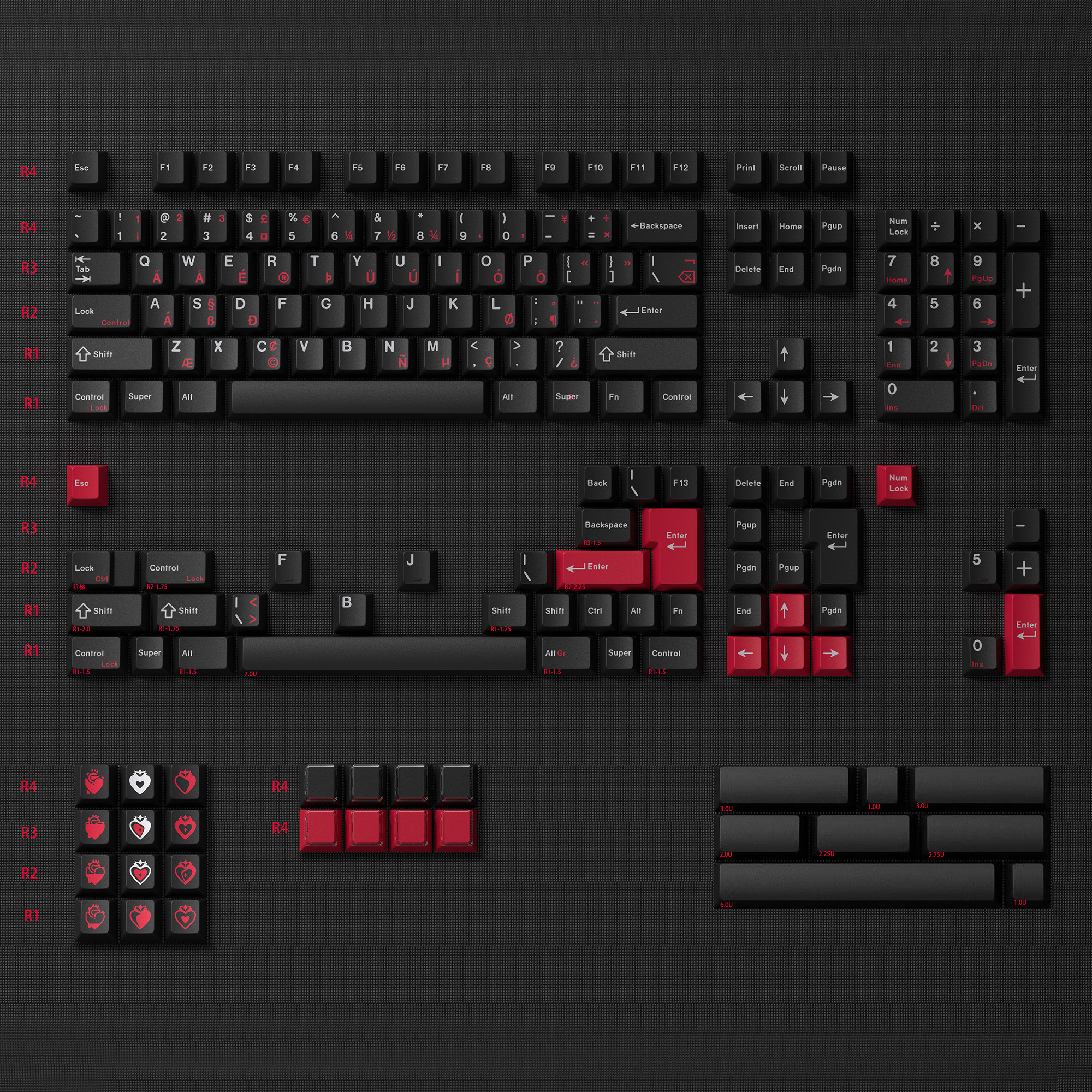 JKDKeys KM心逝黑红爱尔兰文PBT热升华原厂68 980 75 87 104键帽