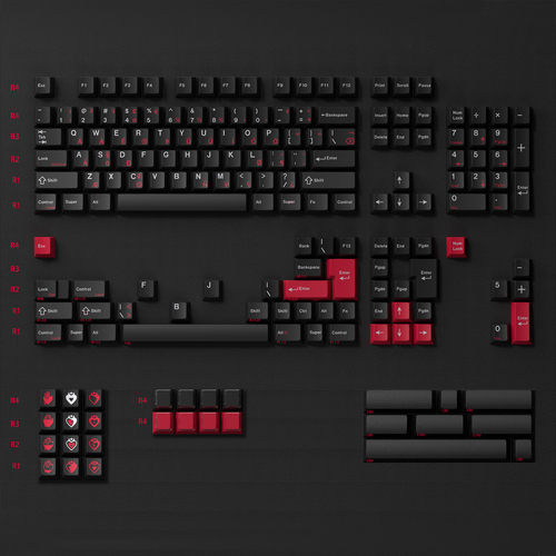 JKDKeys KM心逝黑红爱尔兰文PBT热升华原厂68 980 75 87 104键帽