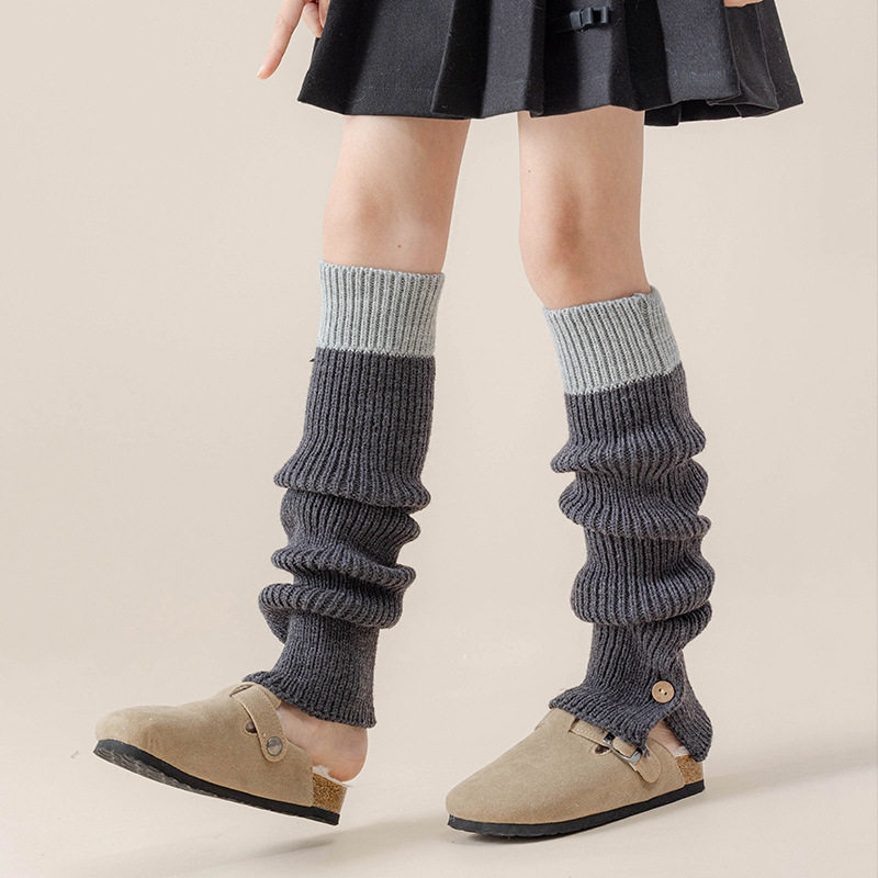 女童袜套春秋冬款小腿袜儿童韩版学院风拼色复古过膝保暖堆堆袜套