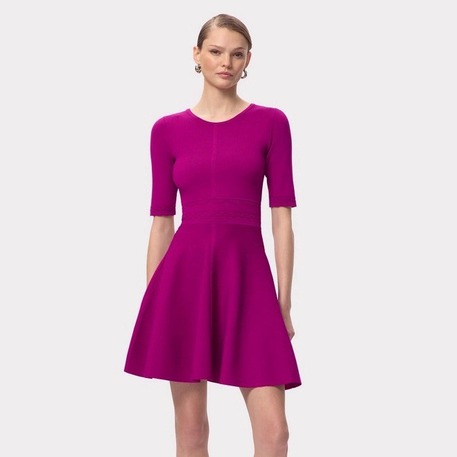 2025秋冬气质紫红短袖绷带连衣裙裙收腰弹力黑色女装辣妹A字伞裙