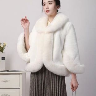 新款皮草外套仿水貂皮整貂貂皮大衣女款婚纱披肩狐狸毛马甲斗篷