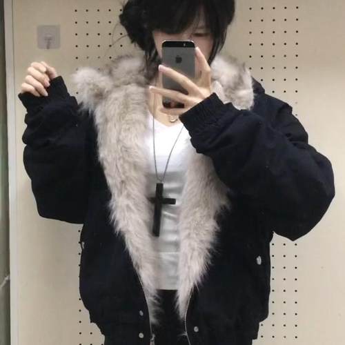 座山雕毛领设计感棉衣外套女冬季