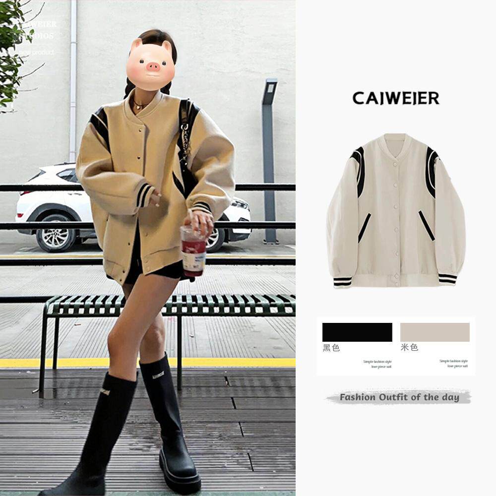 韩系独特超好看减龄加厚外套女秋冬大码微胖mm长袖棒球服夹克上衣