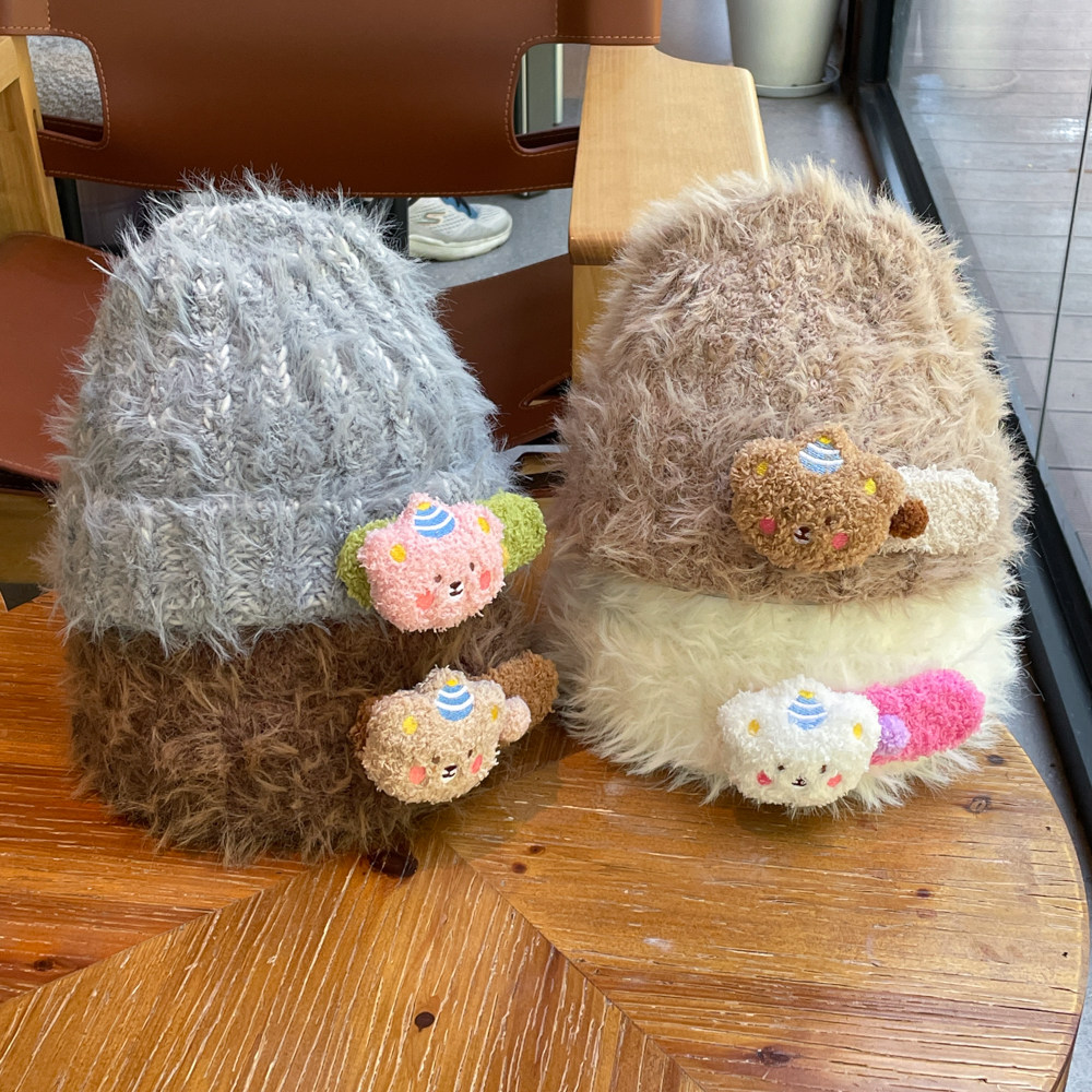 可拆卸夹子大头围毛绒绒针织毛线帽子女氛围感弹力显脸小头帽子女