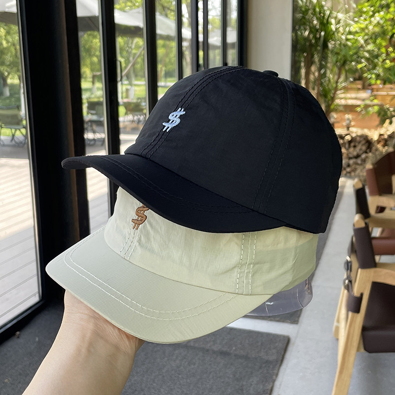 抽绳工装5cm短帽檐速干情侣款鸭舌帽女夏季薄款透气运动棒球帽男