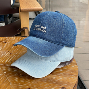 复古蓝色牛仔布有型棒球帽子女2026新款情侣宽帽檐显脸小鸭舌帽男