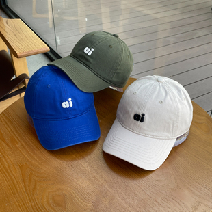 时尚字母显白宝蓝色鸭舌帽子女百搭透气显脸小软顶遮阳棒球帽男潮