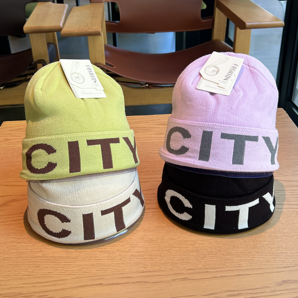 美式CITY大字母针织帽子女户外滑雪登山内盔冷帽秋冬保暖毛线帽男