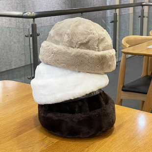 国潮冬季加厚保暖毛茸茸瓜皮帽子男女秋冬时尚嘻哈仿兔毛地主帽男