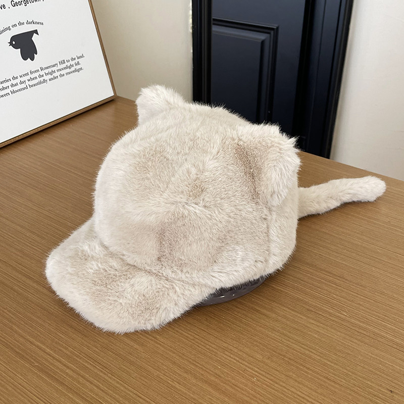 棒球帽女秋冬猫耳朵尾巴