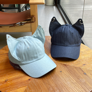 个性可爱狐狸耳朵金属扣显脸小鸭舌帽子女四季百搭弯檐棒球帽男潮